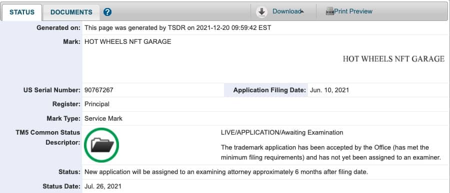 Image of NFT Trademark Application